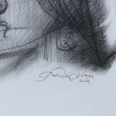 'Imaginäres Porträt' - Signierte Graphitzeichnung einer Frau in Grau- und Schwarztönen
