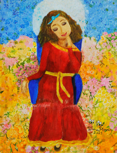 'Patience' - Acrylic Portrait of Woman with Flowers Symbolizing Patience