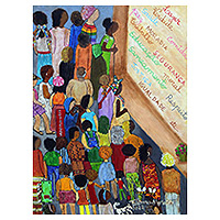 'Society of the Invisibles' - Stretched Signed Naif Acrylic Painting of Diverse Citizens