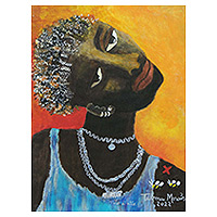 „Clidemar“ – Signiertes gestrecktes Naif-Acryl-Porträtgemälde eines jungen Mannes