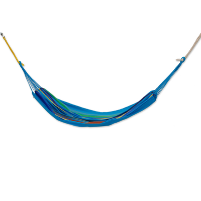 Cotton hammock, 'Sapphire Swing' (single) - Sapphire Cotton Single Hammock with colourful Stripes