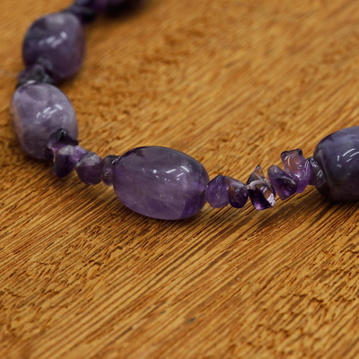 Amethyst long beaded necklace, 'Perfect Purple' - Amethyst Long Beaded Necklace Handcrafted in Brazil