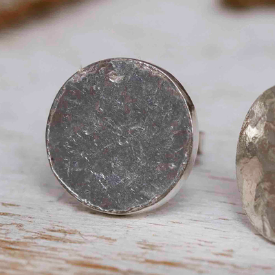 Sterling silver drop earrings, 'Wrinkled Disc' - Modern Sterling Silver Drop Earrings with Wrinkled Effect