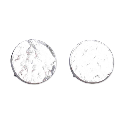 Sterling silver drop earrings, 'Wrinkled Disc' - Modern Sterling Silver Drop Earrings with Wrinkled Effect