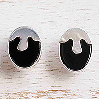 Agate drop earrings, 'Unique Waves' - Agate and Sterling Silver Drop Earrings with Wave Motif