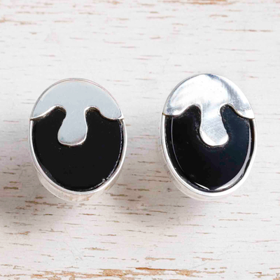 Agate drop earrings, 'Unique Waves' - Agate and Sterling Silver Drop Earrings with Wave Motif