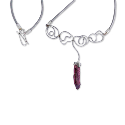 Halskette mit Anhänger aus Zuchtperlen - Halskette mit Anhänger aus Silber mit Lederband und Zuchtperle