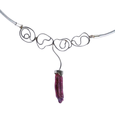 collar con colgante de perlas cultivadas - Collar Colgante de Plata con Cordón de Cuero y Perla Cultivada