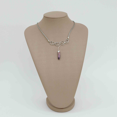 Cultured pearl pendant necklace, 'Fabulous in Burgundy' - Silver Pendant Necklace with Leather Cord and Cultured Pearl