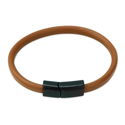Leather wristband bracelet, 'Brown Cosmopolitan' - Unisex Brown Leather Wristband Bracelet with Zamac Clasp