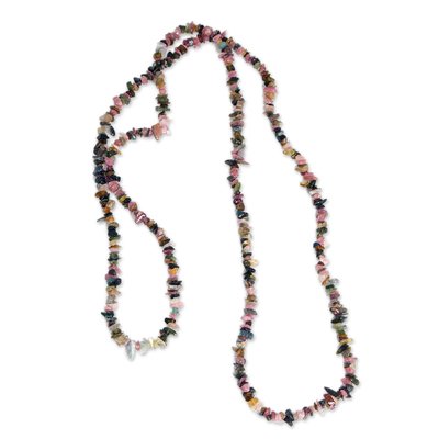 Lange Turmalin-Perlenkette - Handgefertigte, farbenfrohe, lange Perlenkette aus natürlichem Turmalin