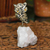 Estatuilla de piedras preciosas - Figura artesanal de búho de cuarzo blanco y jaspe dálmata