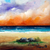 'Sea at Sunset' - Pintura al óleo impresionista estirada firmada de una vista del atardecer