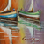 'Serenity' - Pintura al óleo colorida estirada firmada de tres barcos