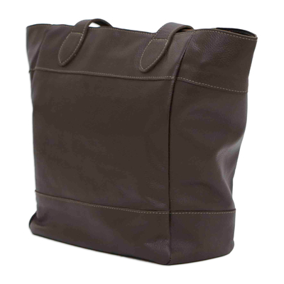 Leather shoulder bag, 'Espresso Dame' - Elegant Espresso Leather Shoulder Bag with a Zipper Closure