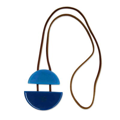 Collar con colgante de cuero y vidrio fundido reciclado - Collar con colgante de Vidrio Fundido Reciclado Azul con Cordón de Cuero