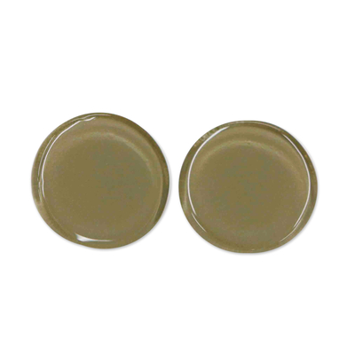 Pendientes de botón de vidrio fundido reciclado - Pendientes de botón de vidrio fundido reciclado en verde militar