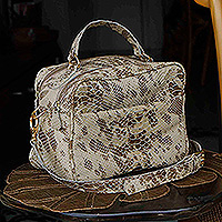 Leather sling bag, 'Cobra Flair' - Snakeskin Printed Leather Sling Bag with Removable Strap