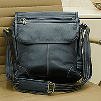 Men’s leather messenger bag, 'Perfect Complement' - Men's Leather Messenger Bag with Adjustable Strap in Blue