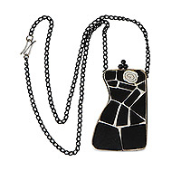 Agate and ceramic pendant necklace, 'Dark Charm' - Ceramic Agate Silver Pendant Necklace Rhodium-Plated Chain