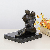Bronze sculpture, 'Loving Complicity' (2023) - Handcrafted Semi-Abstract Bronze Sculpture of a Couple