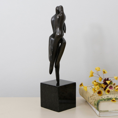 Bronze sculpture, 'Lovers III' - Modern Abstract Bronze Lovers Sculpture with Granite Base