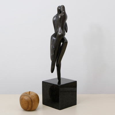 Bronze sculpture, 'Lovers III' - Modern Abstract Bronze Lovers Sculpture with Granite Base