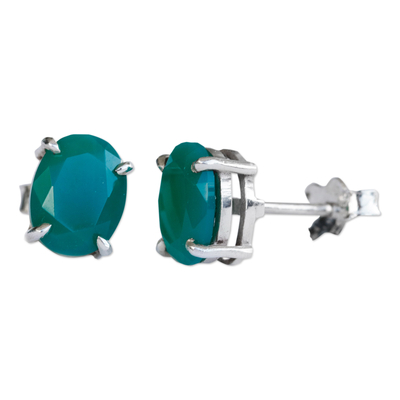 Chrysoprase stud earrings, 'Lucky Accent' - Polished Sterling Silver Stud Earrings with Chrysoprase Gems
