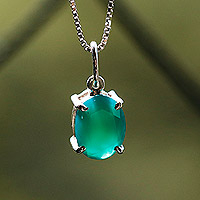 Chrysoprase pendant necklace, 'Lucky Accent' - Sterling Silver Pendant Necklace with Chrysoprase Gems