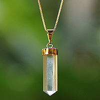 Gold-plated quartz pendant necklace, 'Golden Clarity' - 18k Gold-Plated Brass and Crystal Quartz Necklace