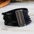 Leather wristband bracelet, 'Black Brazilian Glam' - Leather Bracelet with Onyx-Plated Magnetic Clasp Closure (image 2) thumbail
