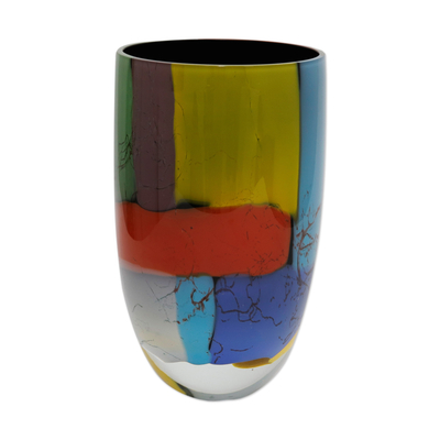Handgeblasene Kunstglasvase „Avantgarde & Kunst“ – Moderne und abstrakte farbenfrohe mundgeblasene Murano-Kunstglasvase