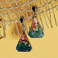 Silver and resin dangle earrings, 'Dulcet Diamonds' - Diamond-Shaped Cool-Toned Silver and Resin Dangle Earrings