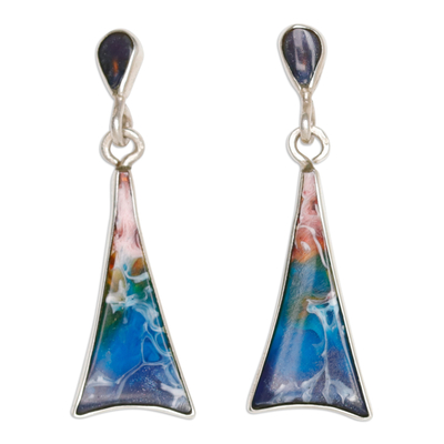 Silver and resin dangle earrings, 'Arrow Colors' - Geometric Abstract Silver and Resin Dangle Earrings