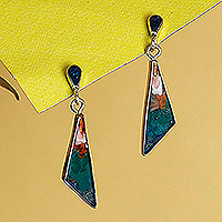 Silver and resin dangle earrings, 'Dulcet Angles' - Geometric Cool-Toned Silver and Resin Dangle Earrings