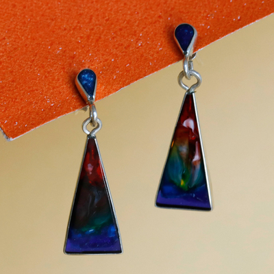 Silver and resin dangle earrings, 'Galaxy Portal' - Triangle-Shaped Silver and Resin Dangle Earrings from Brazil