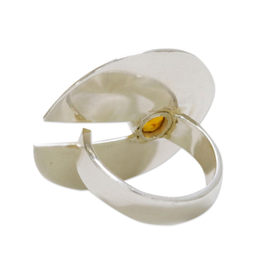 Citrine wrap cocktail ring, 'Jolly Satellite' - Modern Sterling Silver Wrap Cocktail Ring with Round Citrine
