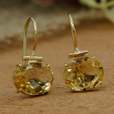 Pendientes colgantes de oro y citrino - Pendientes Colgantes de Oro de 18k con Citrino Facetado de 6 Quilates
