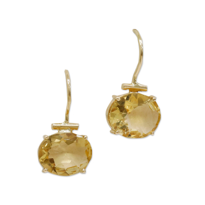 Gold and citrine drop earrings, 'Blissful Spirits' - 18k Gold Drop Earrings with 6-Carat Faceted Citrine Stones