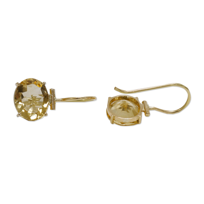 Gold and citrine drop earrings, 'Blissful Spirits' - 18k Gold Drop Earrings with 6-Carat Faceted Citrine Stones