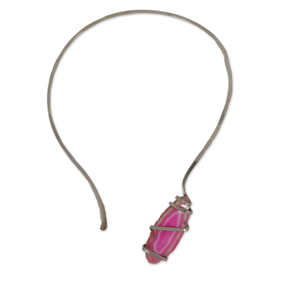 Halskette mit Achathalsband - Freiform-Halskette mit lila Achat-Kragenanhänger aus Brasilien