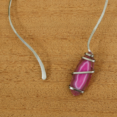 Agate collar necklace, 'Harmonious Magnitude' - Freeform Purple Agate Collar Pendant Necklace from Brazil