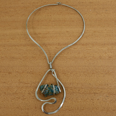 Apatite pendant necklace, 'Fantastic Creativity' - Modern Freeform Apatite Pendant Collar Necklace from Brazil