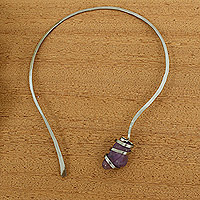 Amethyst collar necklace, 'Wise Magnitude' - Freeform Amethyst Collar Pendant Necklace from Brazil