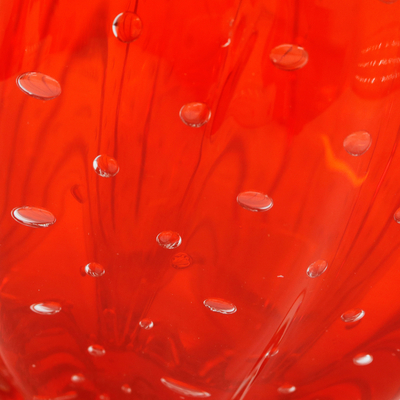 Jarrón de vidrio de arte soplado a mano - Jarrón de vidrio artístico con volantes soplado a mano en rojo cereza de Brasil