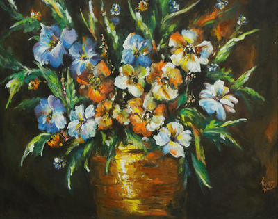 'Spring Colors' - Acrylic on Canvas Floral Still-Life Painting from Brazil