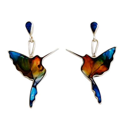 Ohrhänger aus Silber und Harz - Bunte Kolibri-Ohrringe aus 950er-Silber und Kunstharz