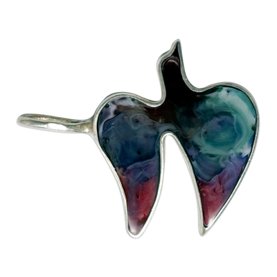 Silver and resin pendant, 'Little Vibrant Hope' - Abstract Colorful Dove-Shaped Silver and Resin Pendant