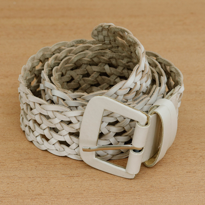 Cinturón de cuero - Cinturón de piel color crudo trenzado artesanal con hebilla de níquel