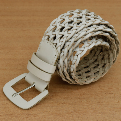 Cinturón de cuero - Cinturón de piel color crudo trenzado artesanal con hebilla de níquel